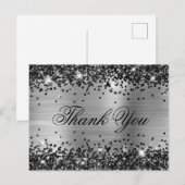 Glanzend Zwarte Glitter Zilver Folie Fancy Dank Je Briefkaart (Voorkant / Achterkant)