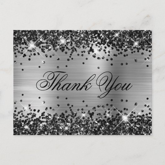 Glanzend Zwarte Glitter Zilver Folie Fancy Dank Je Briefkaart (Voorkant)