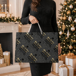 Glanzend Zwarte Gouden Vrolijk Kerstfeest Gelukkig Groot Cadeauzakje