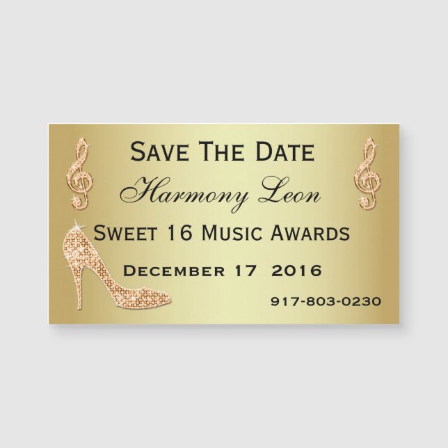 Glanzende 16e Save The Date Gouden Stiletto (Voorkant)