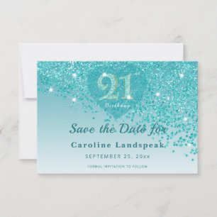 Glanzende 21e Verjaardag Turquoise Glitter Bevrore Save The Date