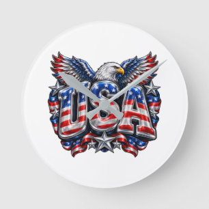 Glanzende 3D Puffy USA Atletische Adelaar Wandklok