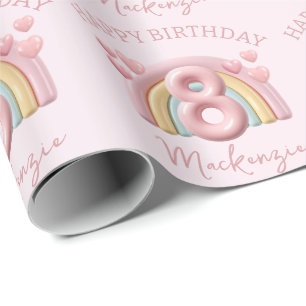 Glanzende 3D Regenboog 8e Verjaardagsfeestje Voor  Cadeaupapier