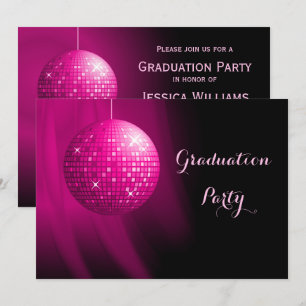 Glanzende Afstudeer Roze Feest Disco Bal Kaart