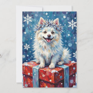 Glanzende Amerikaanse Eskimo-hond Festive Kussen Feestdagenkaart
