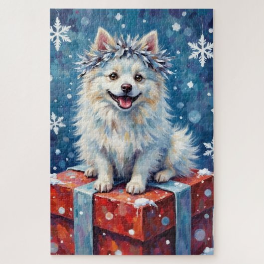 Glanzende Amerikaanse Eskimo-hond Festive Kussen Legpuzzel (Verticaal)