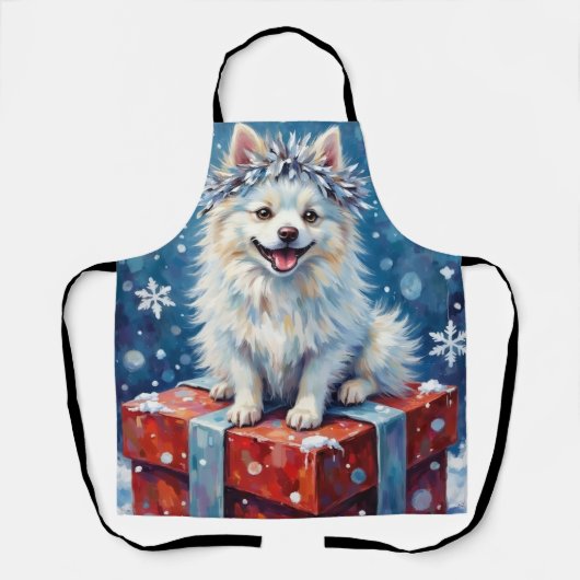 Glanzende Amerikaanse Eskimo-hond Festive Kussen Schort (Voorkant)