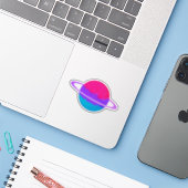 Glanzende androgyne planeet met ringen sticker (Laptop met iPhone)