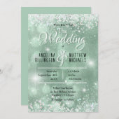 Glanzende Aqua Glitter Luxe Trouwdag Kaart (Voorkant / Achterkant)