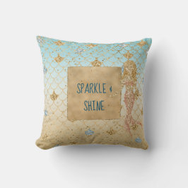 Glanzende Aqua Zeemeermin Blush Gouden Glitter     Kussen