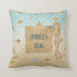 Glanzende Aqua Zeemeermin Blush Gouden Glitter Kussen