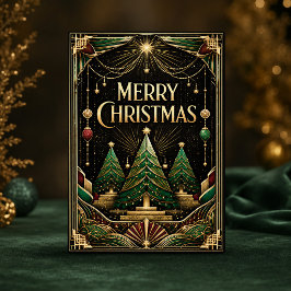 Glanzende Art Deco Kerstbomen Feestdagen Kaart