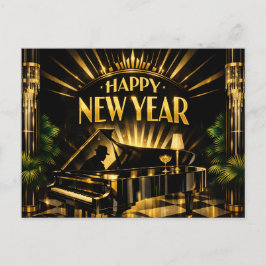 Glanzende Art Deco Piano Nieuwjaar Feestdagenkaart