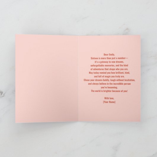 Glanzende ballonnen Glitter Pink en Gold Sweet 16 Kaart (Binnen)