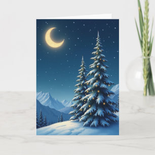 Glanzende Besneeuwde Kerstnacht Kaart