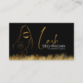 Glanzende Black & Gold Wimperverlengings QR-code Visitekaartje (Voorkant)