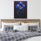 Glänzende Blaue Orchidee – Botanische Kunst Canvas Afdruk (Insitu (Slaapkamer))