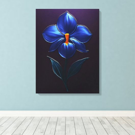 Glänzende Blaue Orchidee – Botanische Kunst Canvas Afdruk (Insitu (Houten vloer))