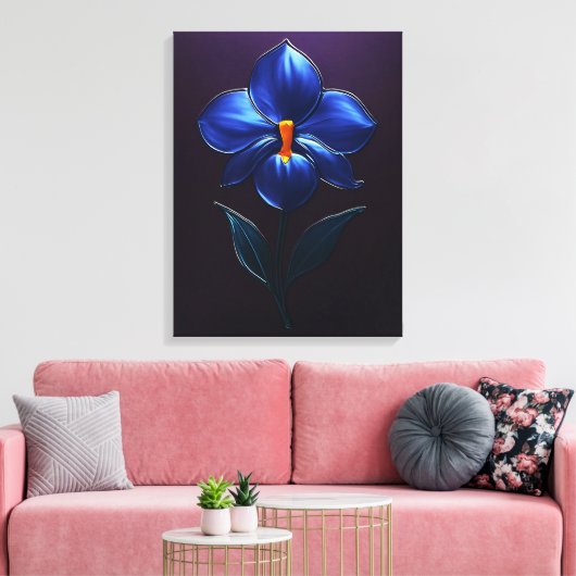 Glänzende Blaue Orchidee – Botanische Kunst Canvas Afdruk (Insitu (Woonkamer))