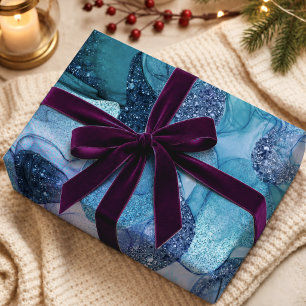 Glanzende Blauwe Aqua Vloeistof Marmerende Textuur Cadeaupapier