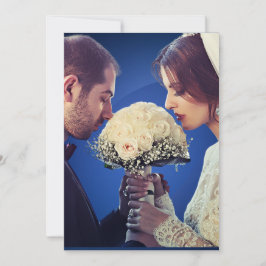 Glanzende Blauwe & Gouden Foto Elopement Aankondig Kaart