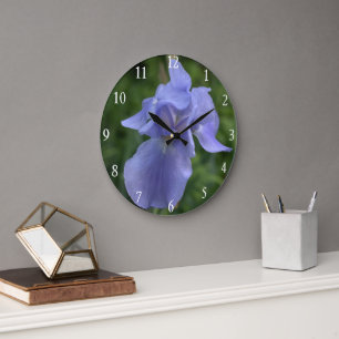 Glanzende Blauwe Iris Bloem Wandschijf Grote Klok