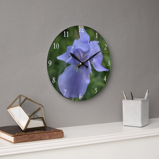 Glanzende Blauwe Iris Bloem Wandschijf Grote Klok (Kantoor)