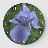 Glanzende Blauwe Iris Bloem Wandschijf Grote Klok (Voorkant)
