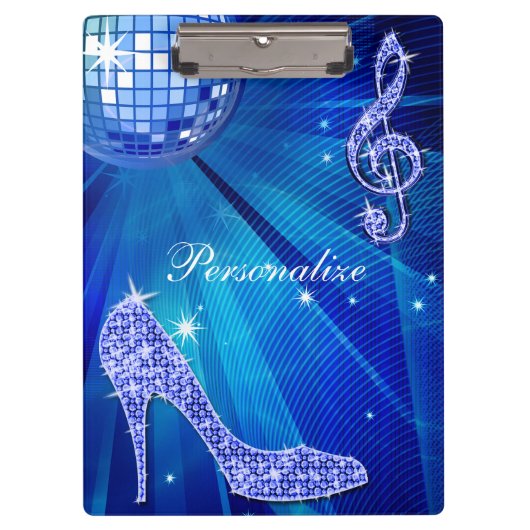 Glanzende Blauwe Muzieknote & Stiletto Hak Klembord (Voorkant)