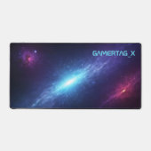 Glanzende Blauwe Supernova Deep Space Gamer Setup Bureaumat (Voorkant)