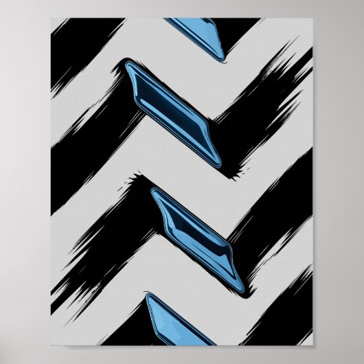 Glanzende blauwe vormen met diagonale penseelstree poster (Voorkant)