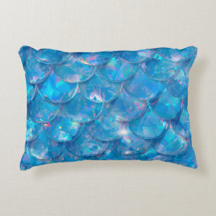 Glanzende Blauwe Zeemeermin Print Accent Kussen