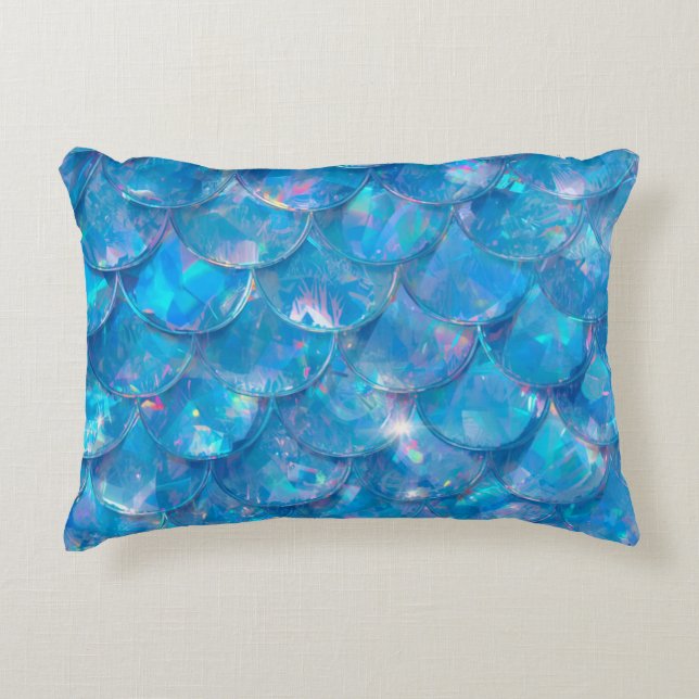 Glanzende Blauwe Zeemeermin Print Accent Kussen (Voorkant)