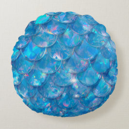 Glanzende Blauwe Zeemeermin Print Rond Kussen