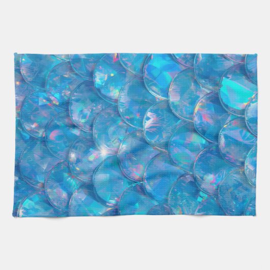 Glanzende Blauwe Zeemeermin Print Theedoek (Horizontaal)