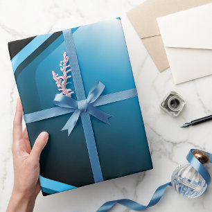 Glanzende Blauwe Zeshoekige Icoon Moderne Geometri Cadeaupapier