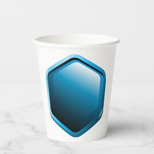 Glanzende Blauwe Zeshoekige Icoon Moderne Geometri Papieren Bekers (Voorkant)