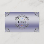 Glanzende Blauwe Zilveren Decor Logo Foto en QR Co Visitekaartje (Voorkant)