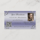 Glanzende Blauwe Zilveren Decor Logo Foto en QR Co Visitekaartje (Achterkant)