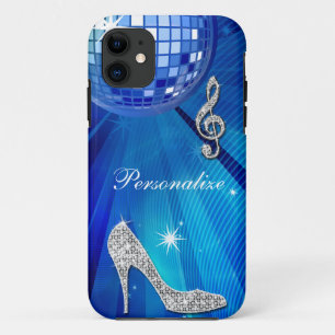 Glanzende Blauwe/zilveren Muzieknoot & Stiletto Ha iPhone 11 Hoesje