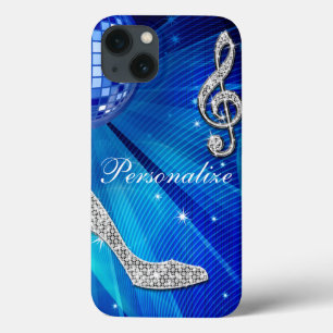 Glanzende Blauwe/zilveren Muzieknoot & Stiletto Ha iPhone 13 Hoesje