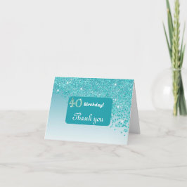 Glanzende Blauwgroen Blue Glitter, 40e verjaardag  Bedankkaart