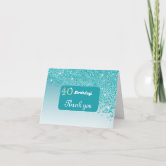 Glanzende Blauwgroen Blue Glitter, 40e verjaardag Bedankkaart