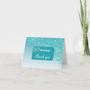 Glanzende Blauwgroen Blue Glitter, 50e verjaardag  Bedankkaart