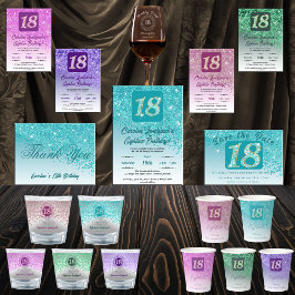 Glanzende Blauwgroen Blue Glitter voor 18e verjaar Save The Date