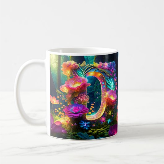 Glanzende bloemletter D Koffiemok (Links)