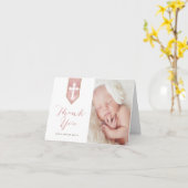 Glanzende Blush Script Doop Gevouwen Dank u Foto Kaart (Gele Bloem)