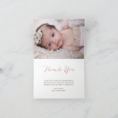 Glanzende Blush Script Doop Gevouwen Dank u Foto Kaart (Binnen)