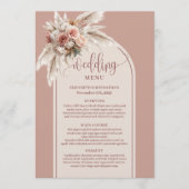Glanzende Boog Pastel Roze Pampas Bloemige Bruilof Menu (Voorkant)