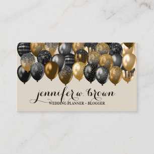 Glanzende bronzen zwarte ballonnen op beige achter visitekaartje